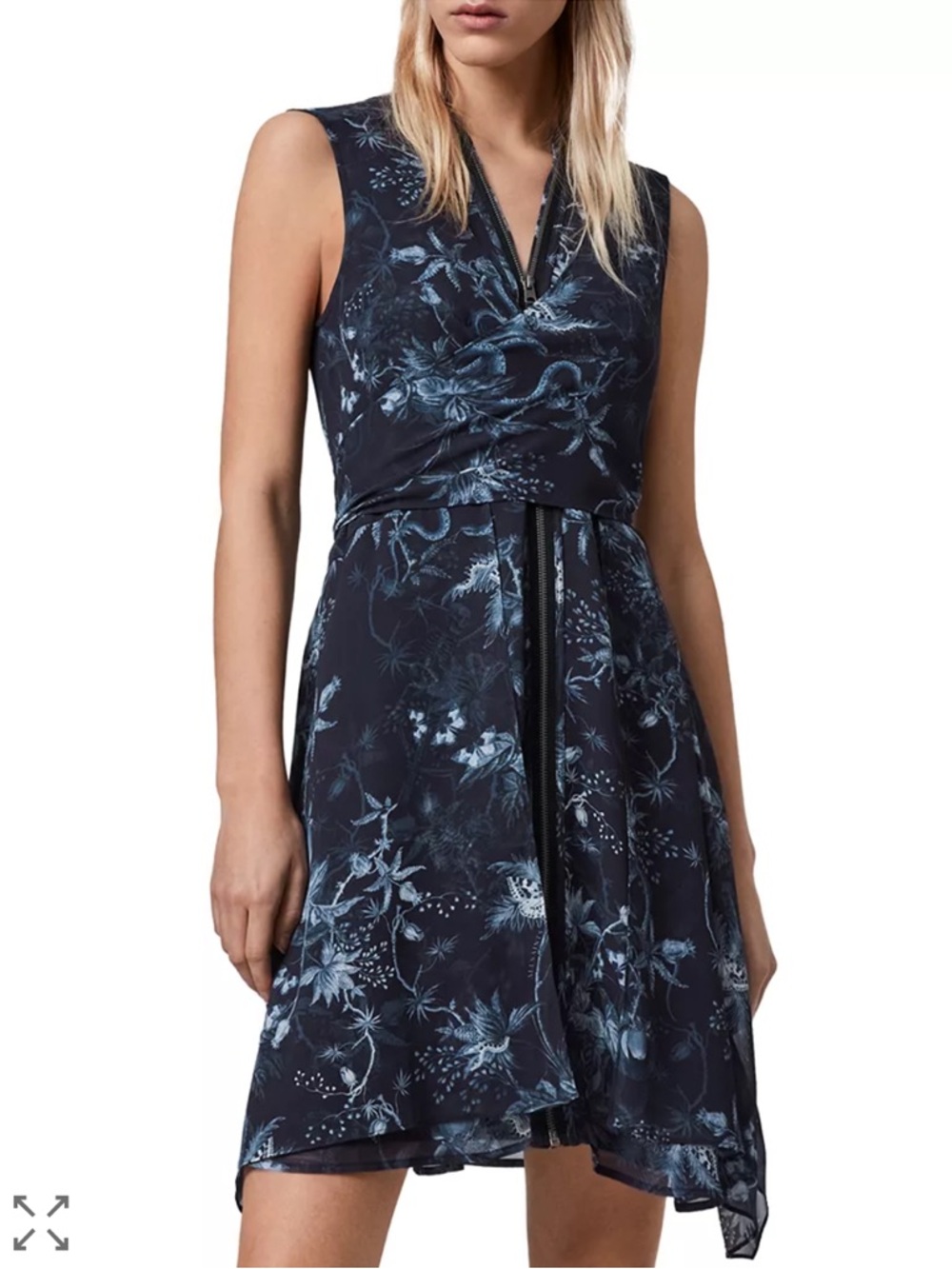 AllSaints Jayda Evolution Dress Black Draped Mini XS Edgy Minimalist